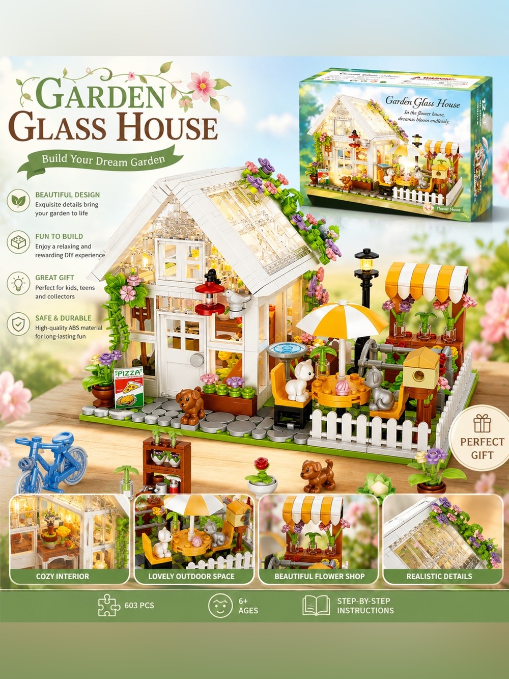 🩷 6017. 🟰 Garden Glass House Building Set for Kids